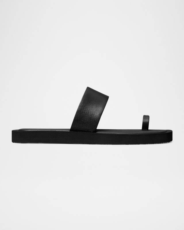 Leather Logo Toe-Ring Summer Slides